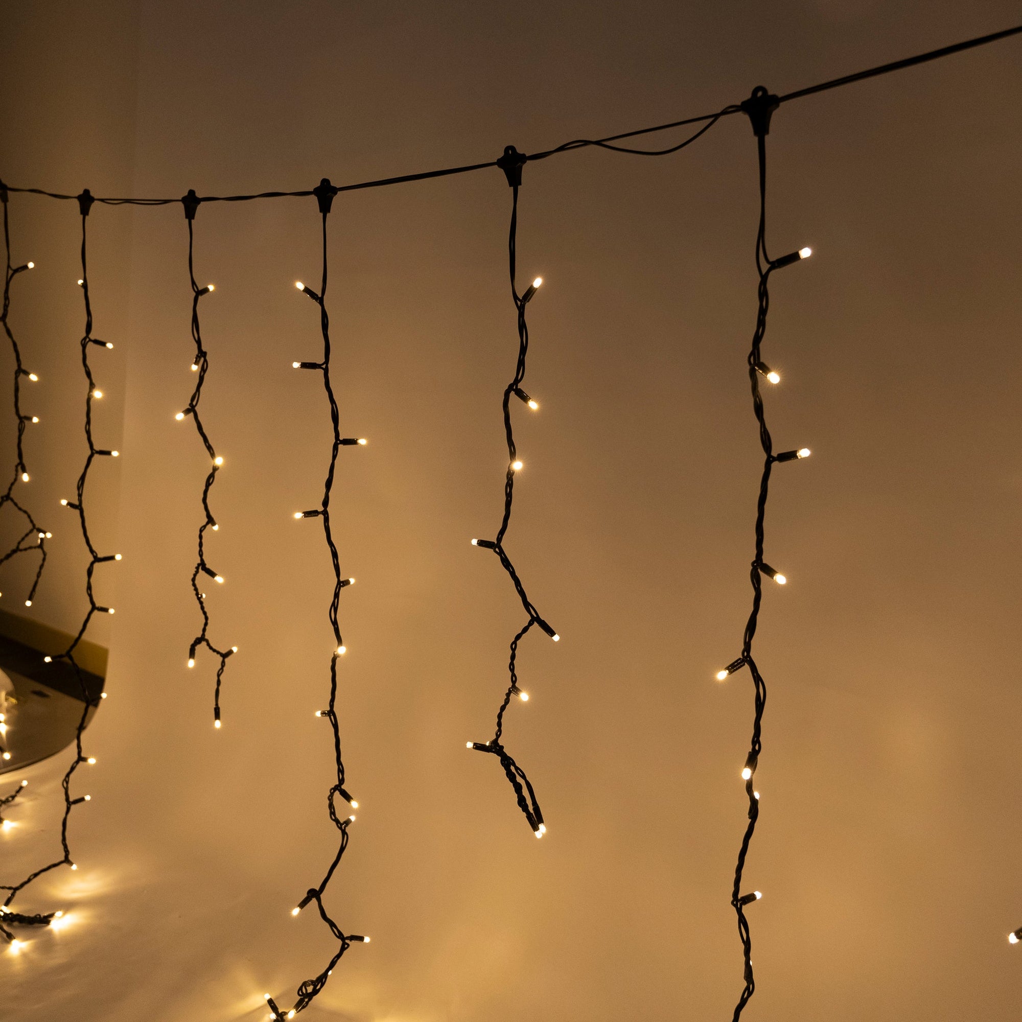 10m w 1m Drops Golden Warm White Icicle Fairy Lights - Self Pick-up - Event Fairy Light Hire Brisbane