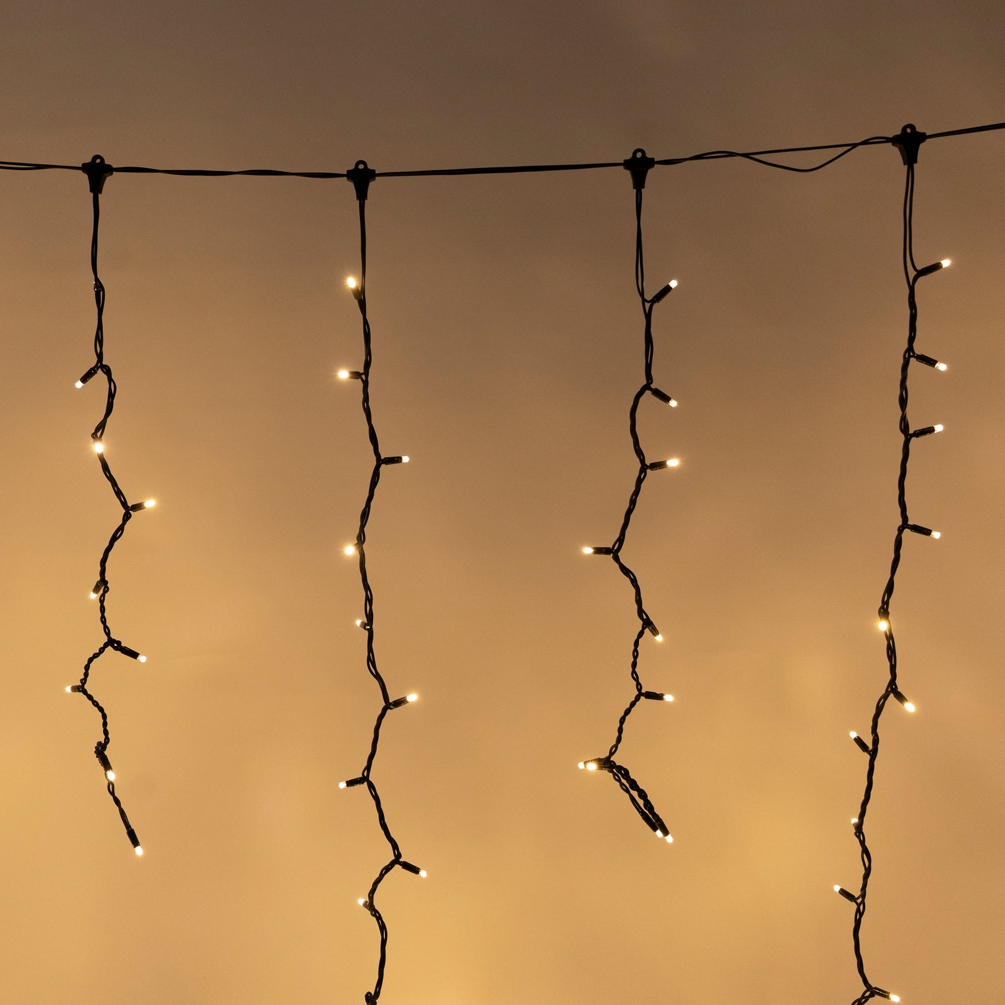 5m w 1m & 2m Drops Golden Warm White Icicle Fairy Lights - Self Pick-up - Event Fairy Light Hire Brisbane