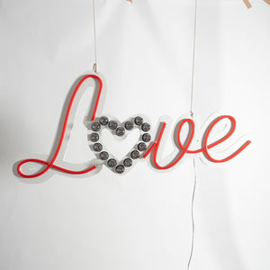 Red Neon Love Sign w Bulb Heart