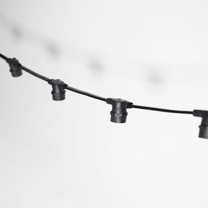 E27 Festoon 20m Black Flat Cable with 0.9m Bulb Spacing - Festoon Lighting Hire Brisbane