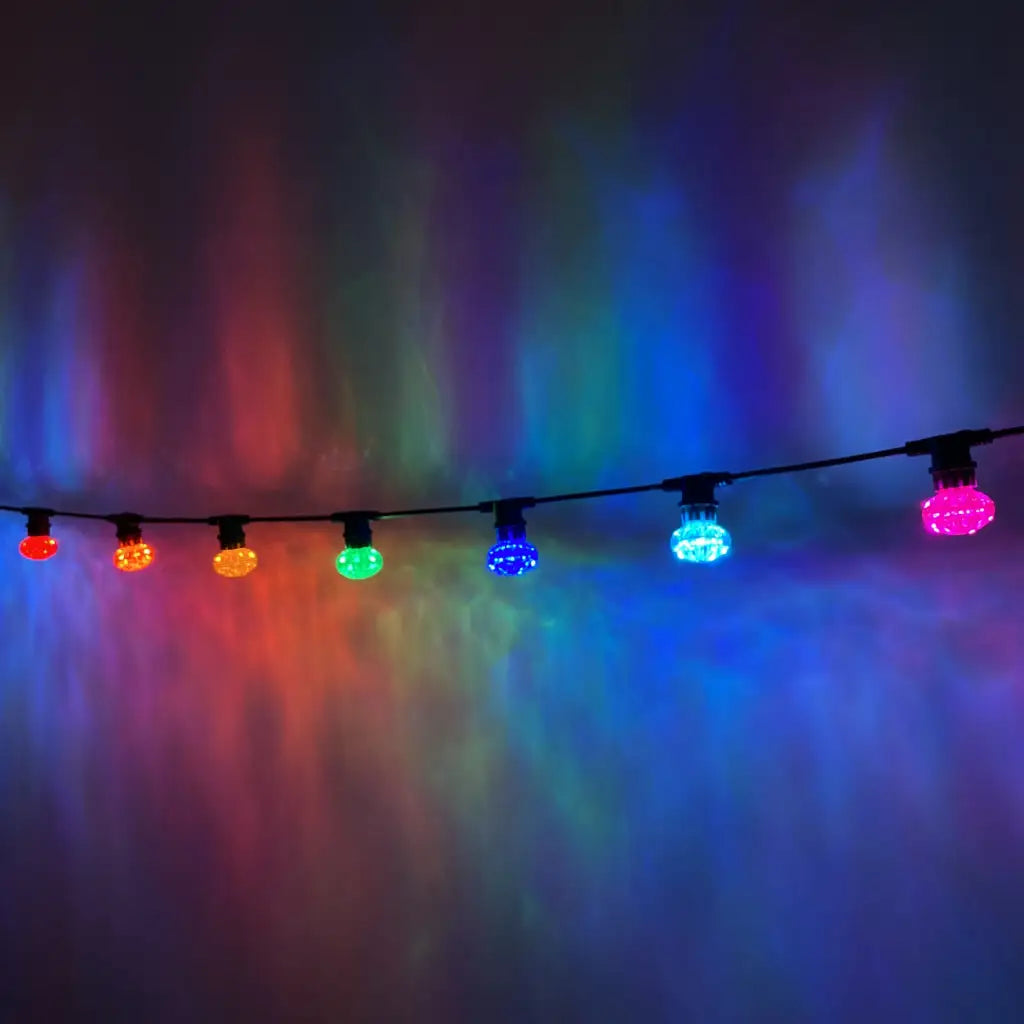 Rainbow Cabochon Festoon Lighting (0.5m Bulb Spacing) - Festoon Lighting Hire Brisbane