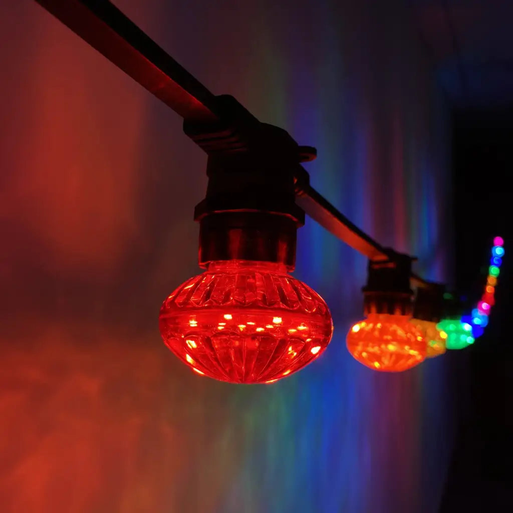 Rainbow Cabochon Festoon Lighting (0.5m Bulb Spacing) - Festoon Lighting Hire Brisbane