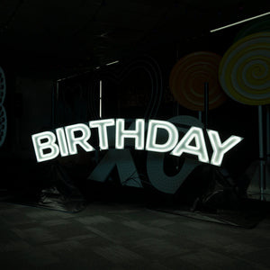 GIANT BIRTHDAY Cool White Neon - Birthday Neon Sign Hire Brisbane