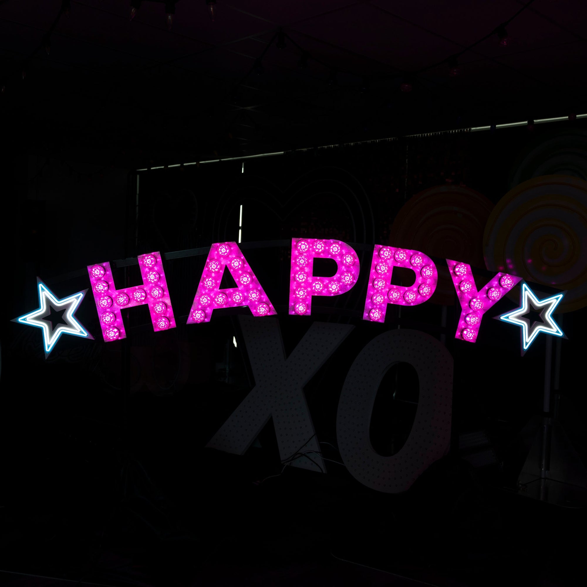 GIANT HAPPY Sign Bulbed - Event Hire Brisbane