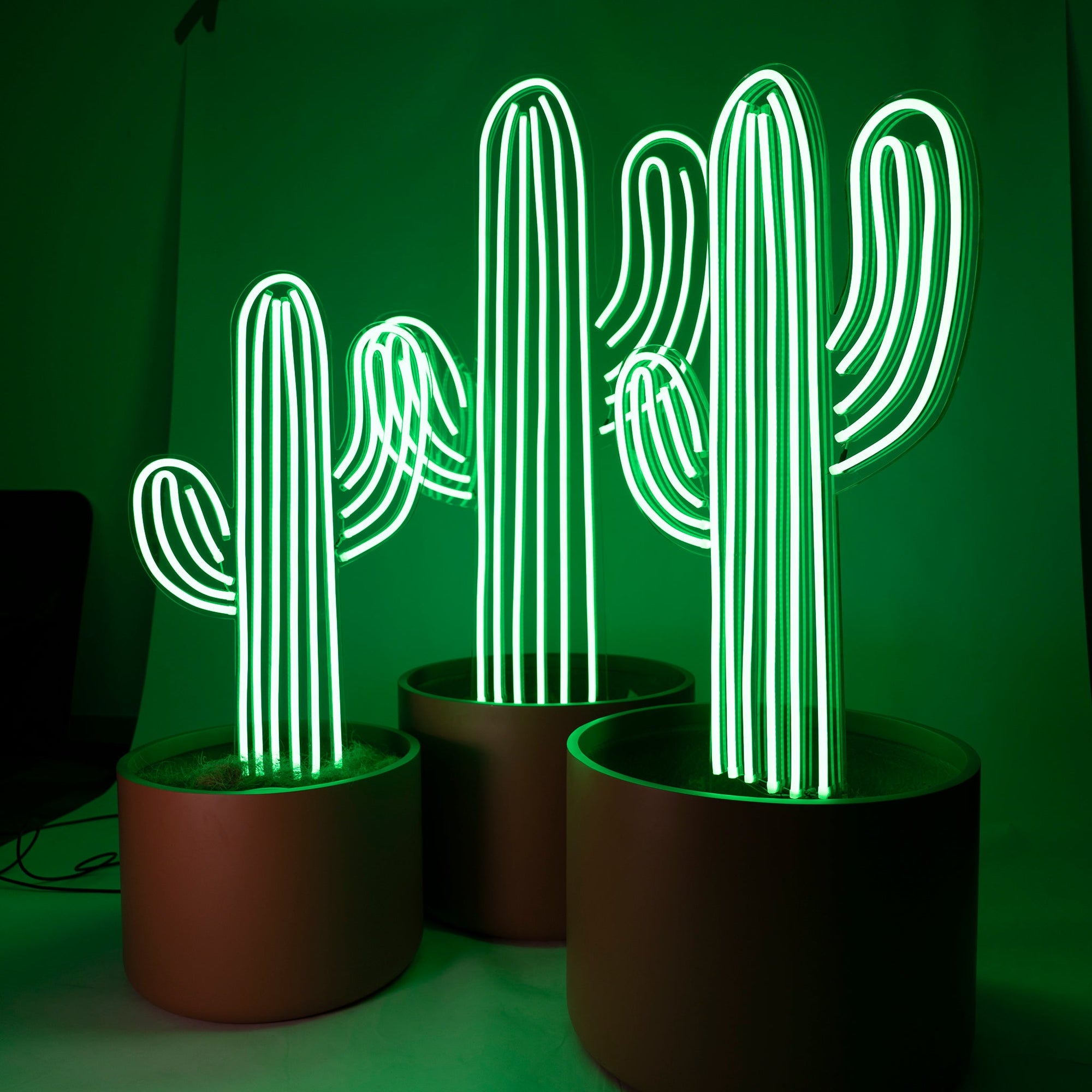 Green Cacti in Pot Neon (Set of 3) - Event Hire Brisbane