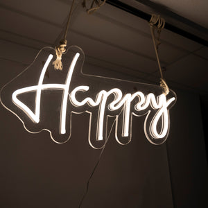 Happy Neon Sign - Event Hire Brisbane