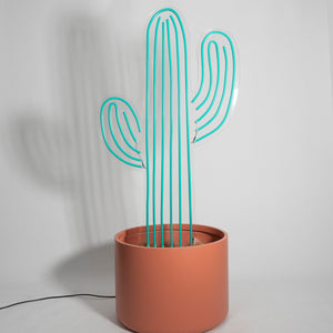 Medium Green Cactus In Pot Neon - Neon Sign Hire Brisbane