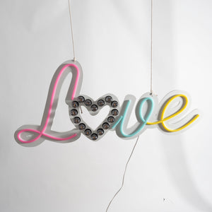 Multi Colour Neon Love Sign w Bulb Heart - Neon Sign Hire Brisbane