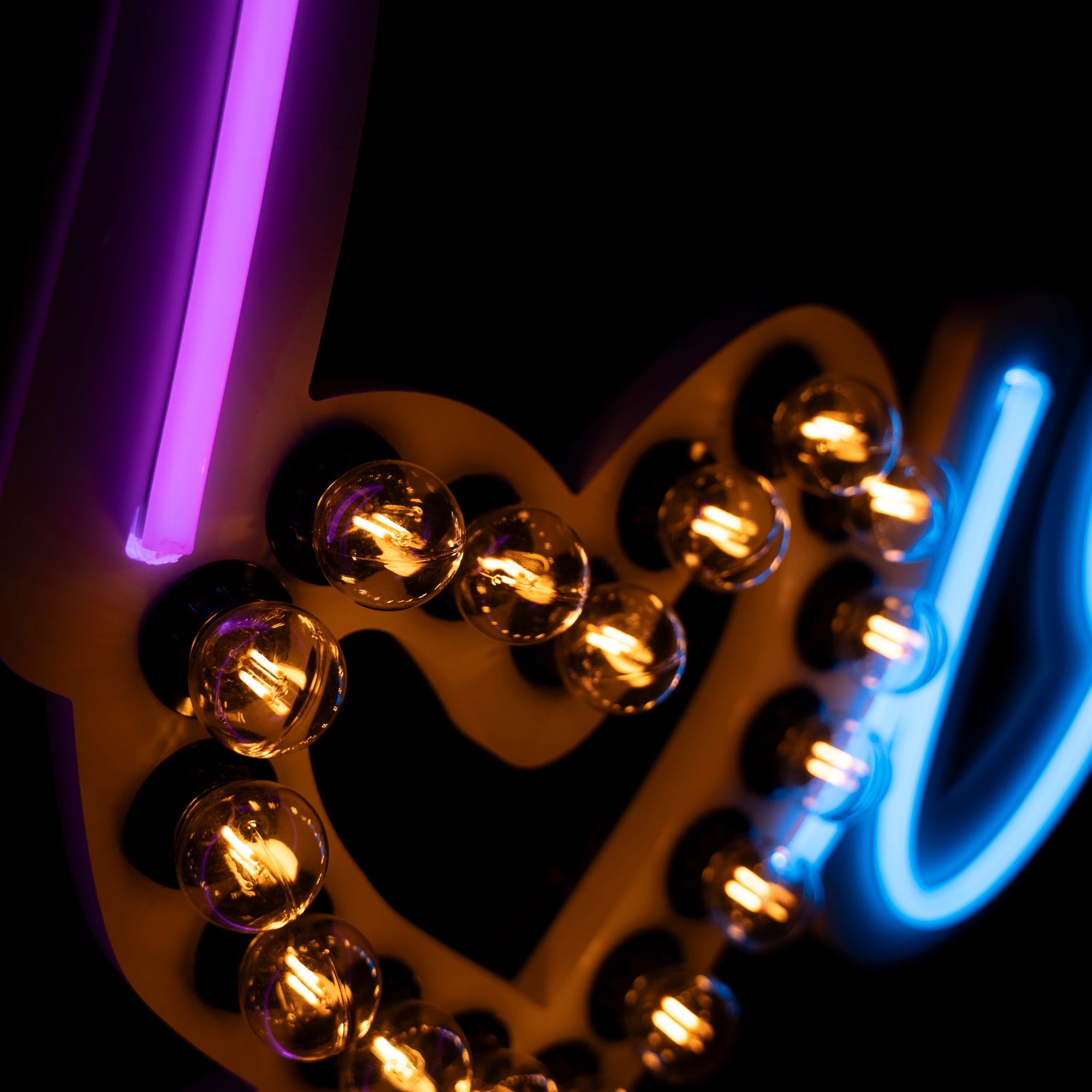 Multi Colour Neon Love Sign w Bulb Heart - Neon Sign Hire Brisbane